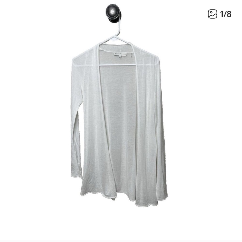 White + Warren XS Trapeze Cotton Blend Gauze Drape Cardigan White